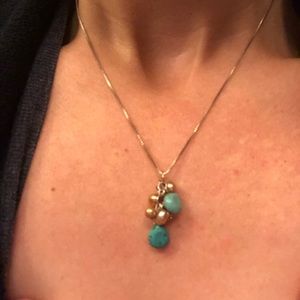 Turquoise and champagne pearl necklace
